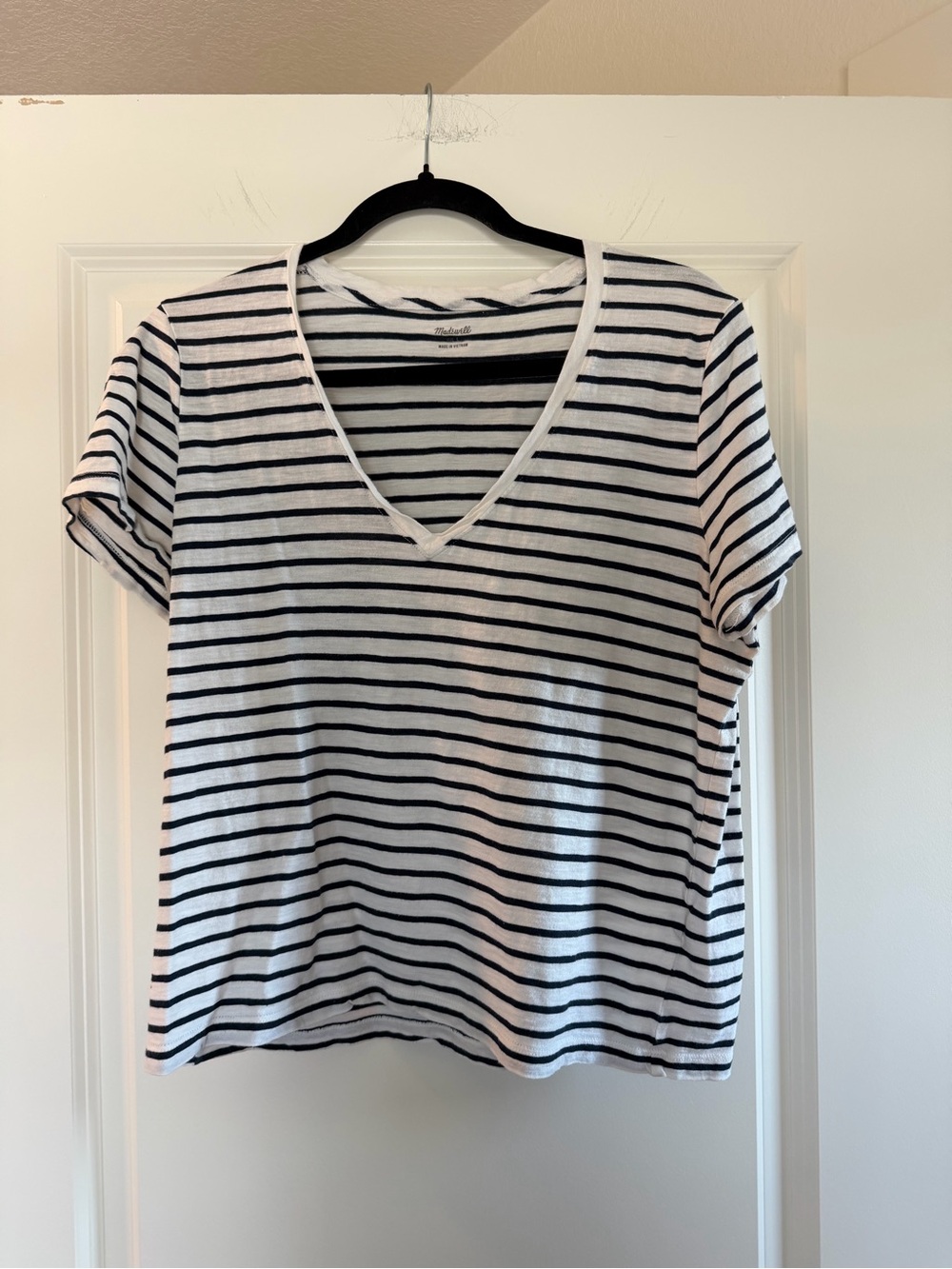 Madewell Black & White Striped V-Neck Tee